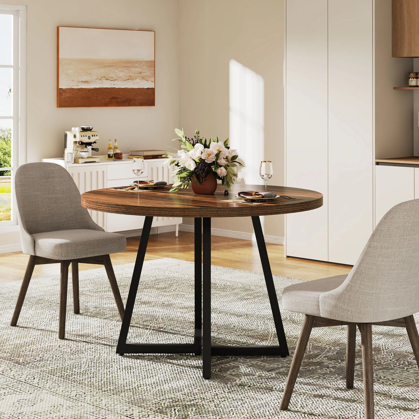 Tribesigns 80 cm Round Dining Table for 2, Industrial Kitchen Table with Metal Base, Small Table for Dining Room, Small Space