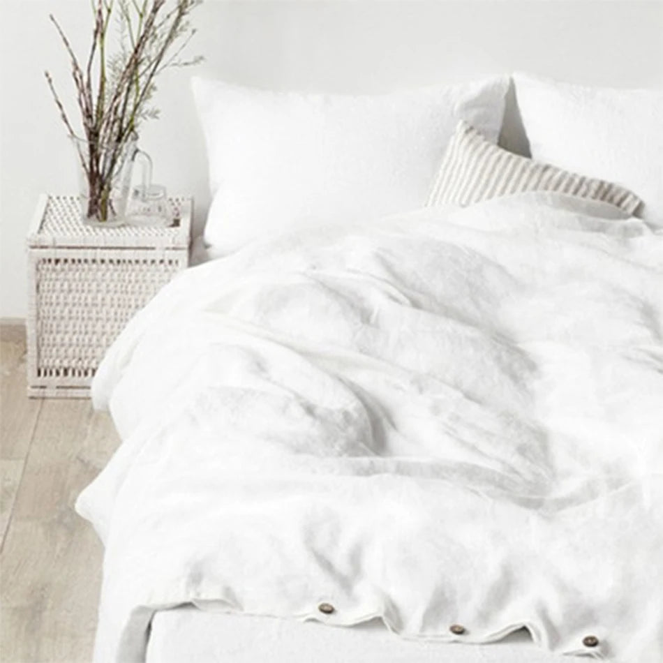 100% Linen Bed Duvet Cover Stone Washed France Linen Solid Color Breathable Pillowcase Home Textiles Bedding