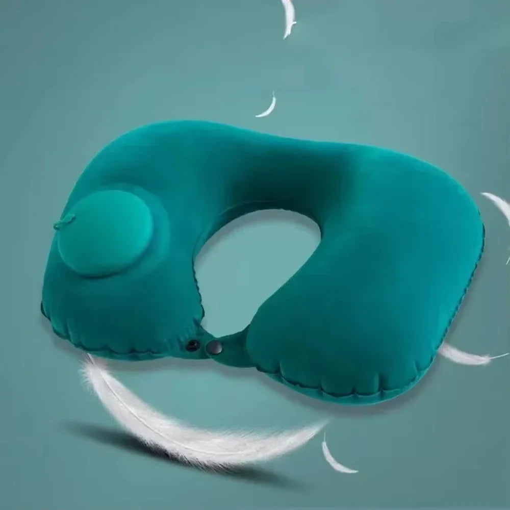 U Shaped Inflatable Travel Pillow Push Pump Portable Air Neck Support Cushion