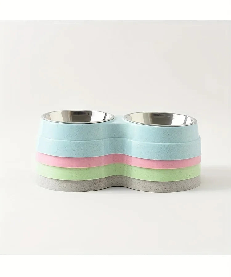 Dual Bowl Stainless Steel Pet Bowls for Dogs and Cats - Non-Skid Base