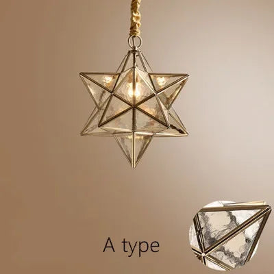 Simple Bedroom Creative Personality Glass/copper Star Chandelier Lamps