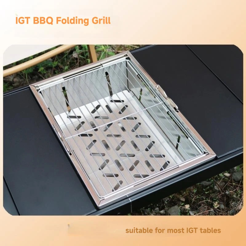 WESTTUNE IGT Barbecue Grill Folding Charcoal Firewood Stove Heater Portable Camping Picnic Cookware Stainless Steel BBQ Rack