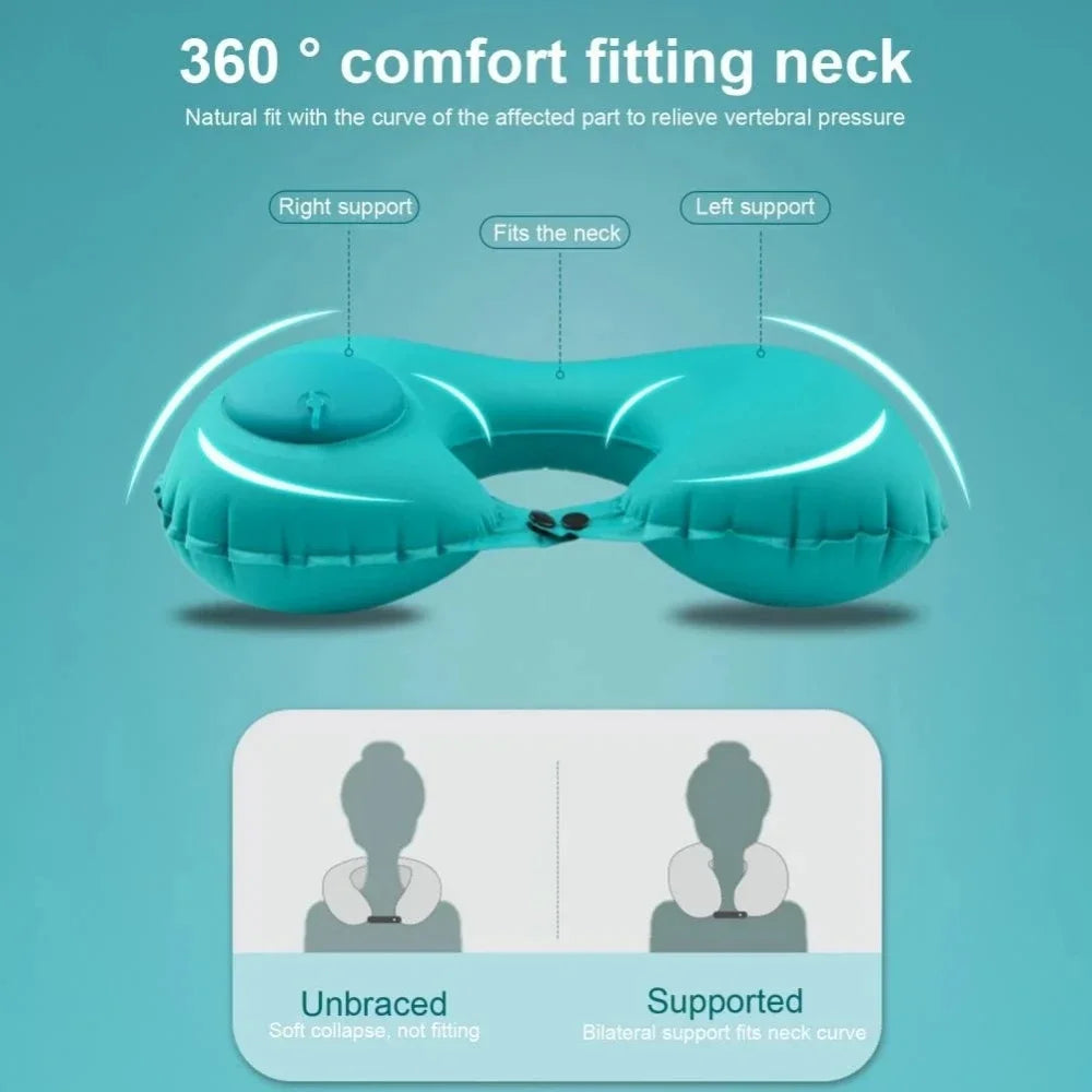 U Shaped Inflatable Travel Pillow Push Pump Portable Air Neck Support Cushion