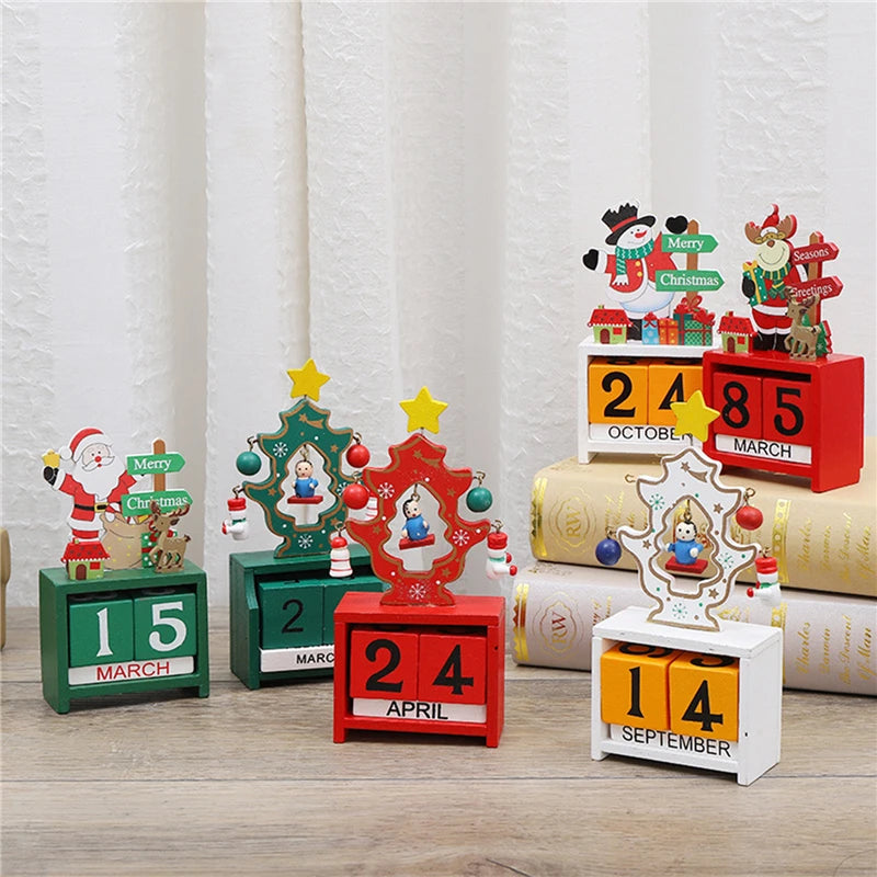 Christmas Count Down Calendar Santa Claus Elk Snowman Wooden Calendar Christmas Ornaments Desktop Decoration Gifts