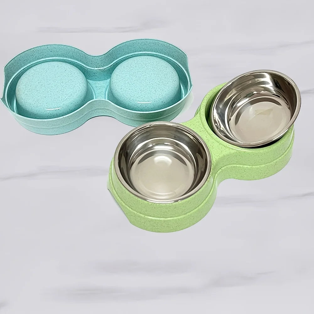 Dual Bowl Stainless Steel Pet Bowls for Dogs and Cats - Non-Skid Base