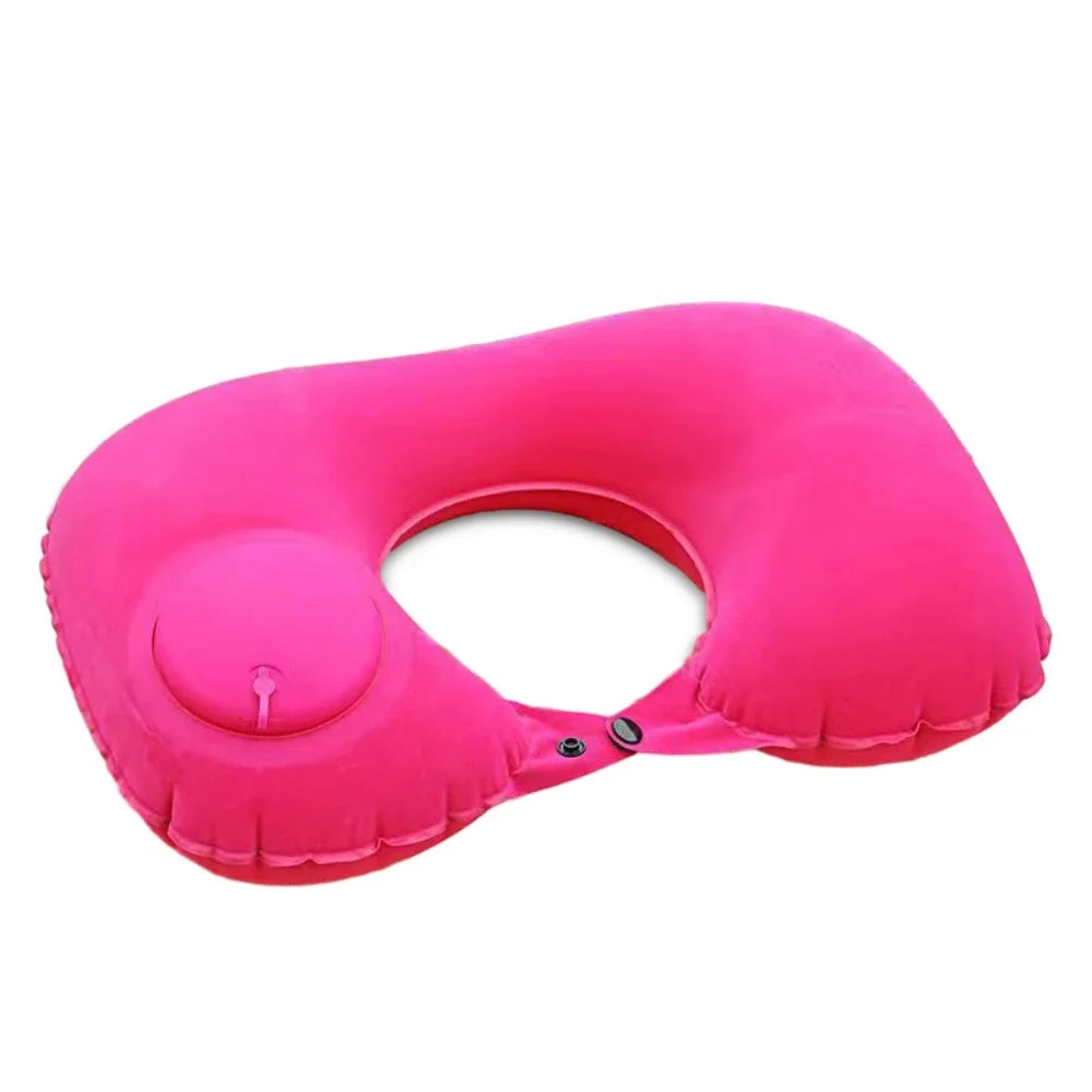 U Shaped Inflatable Travel Pillow Push Pump Portable Air Neck Support Cushion