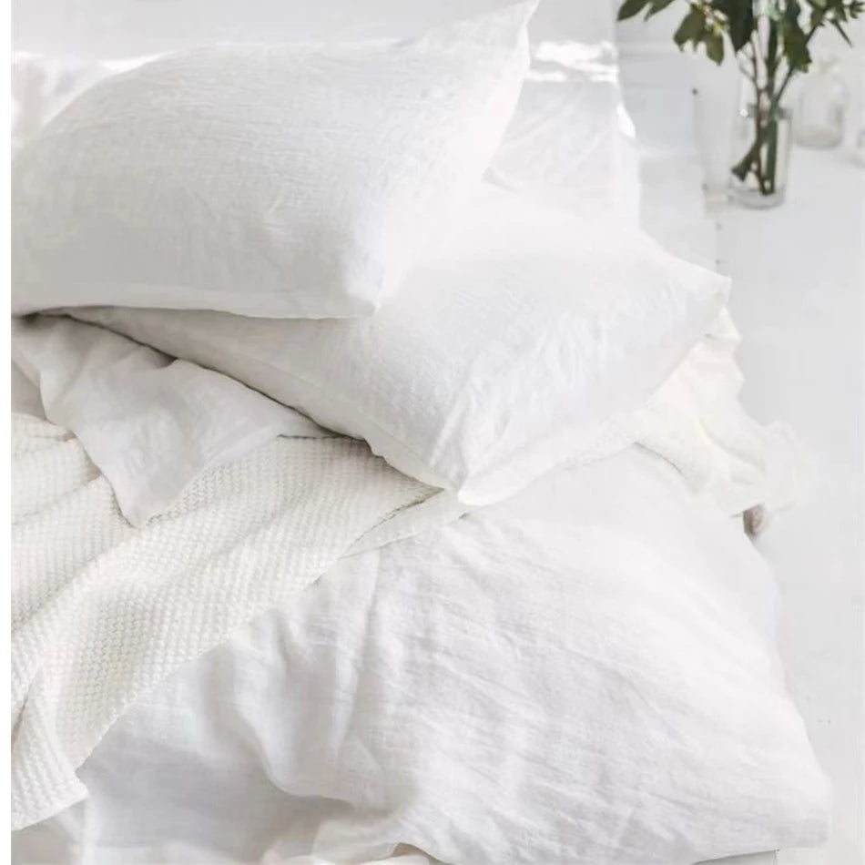 100% Linen Bed Duvet Cover Stone Washed France Linen Solid Color Breathable Pillowcase Home Textiles Bedding