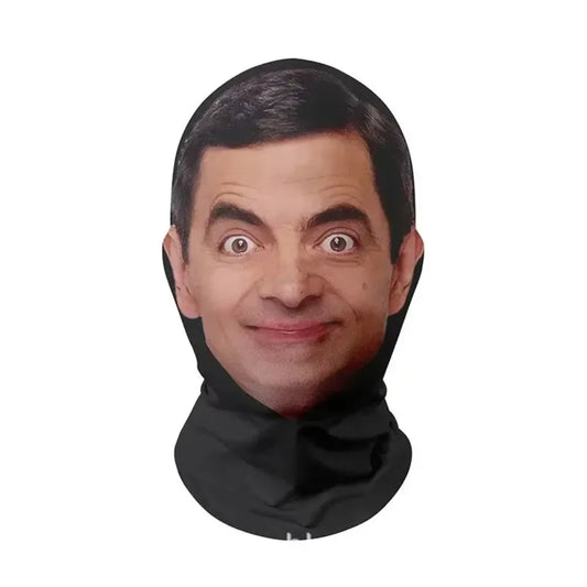 3D Mr. Bean Mask Funny Face Printed Head Scarf Famous Person  Head Mask Halloween Cosplay
