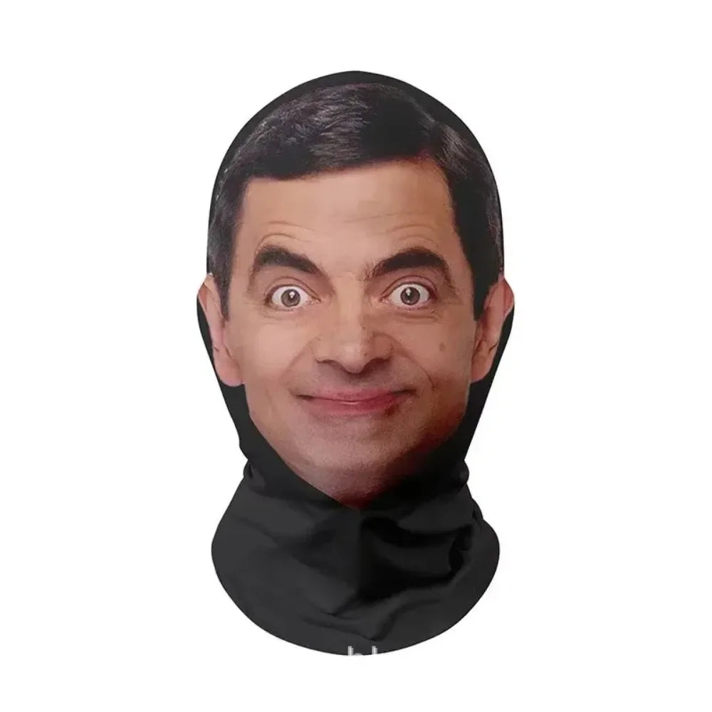 3D Mr. Bean Mask Funny Face Printed Head Scarf Famous Person  Head Mask Halloween Cosplay