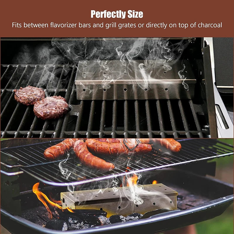 Smoker Box for Wood Chips Stainless Steel Bbq Grilling Accessories Won't Warp On Gas Grill or Charcoal Grill