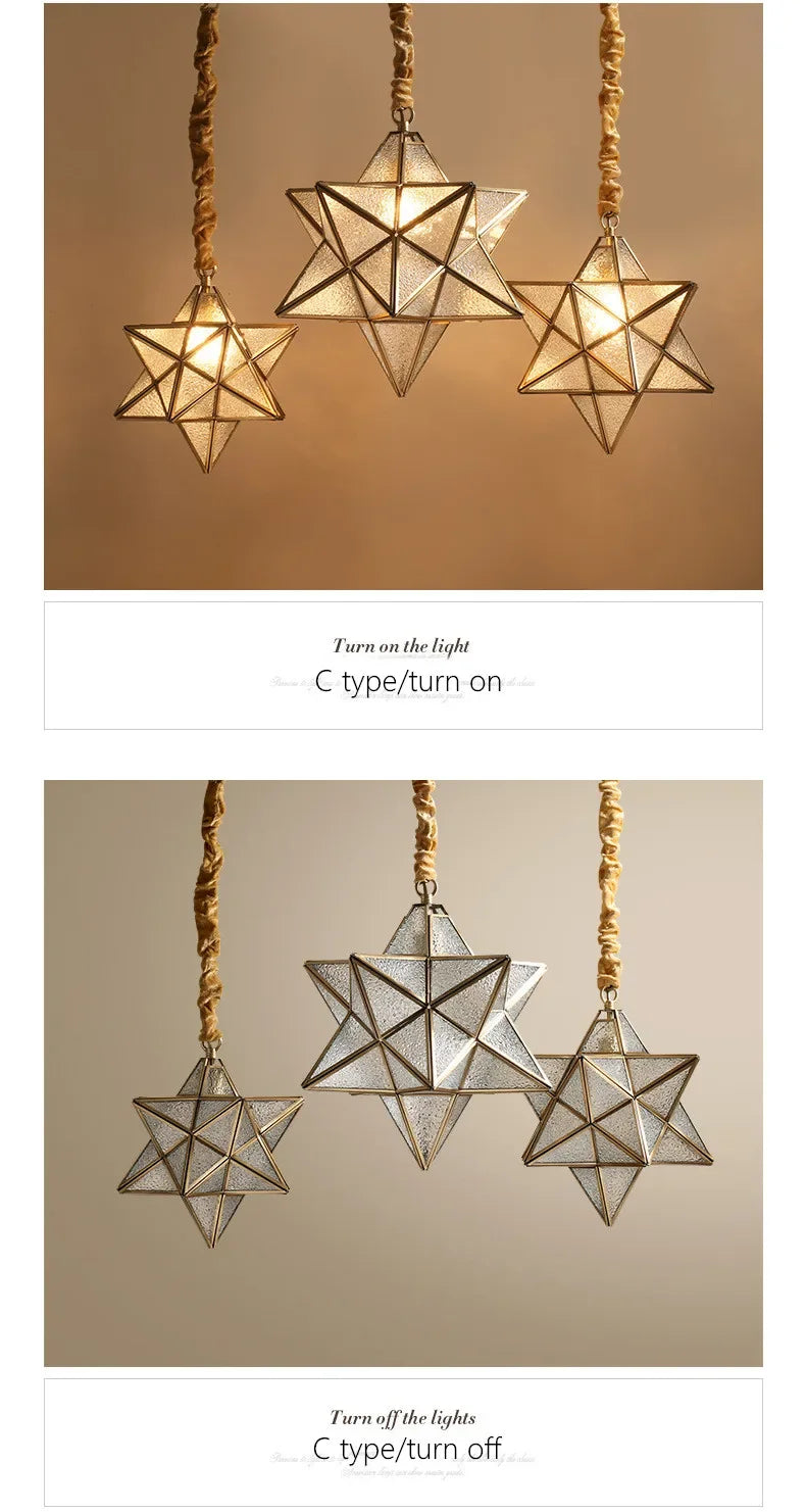 Simple Bedroom Creative Personality Glass/copper Star Chandelier Lamps