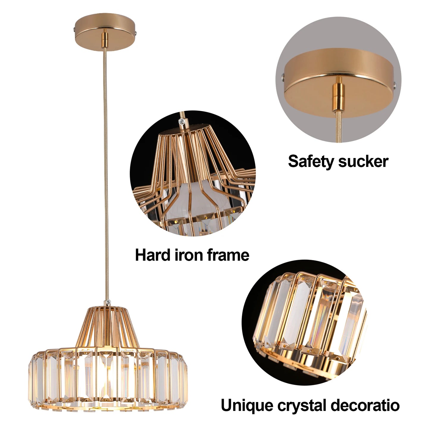 Crystal Pendant Light Modern Chandelier E27/E26 Bulb Luxury Hanging Ceiling Lamp Home Lustre Fixture Dining Table Kitchen Island