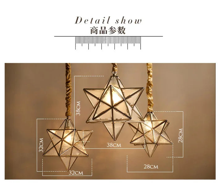 Simple Bedroom Creative Personality Glass/copper Star Chandelier Lamps