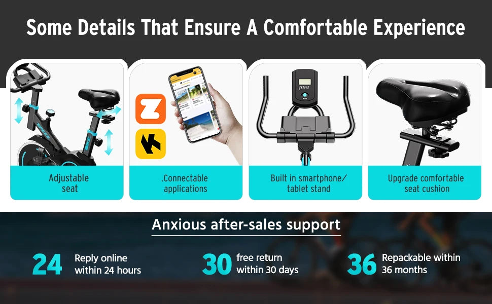 Upright Spin Exercise Bike, Silent Air Bike Home Gym Fitness Trainer, Zwift APP Connected, Stepless Resistance Adjustment, Easy