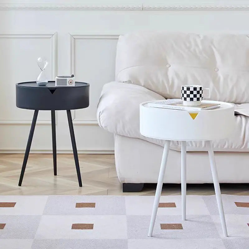 Round Nightstand with Storage - Bedside Table for Bedroom, Small Side Table for Living Room