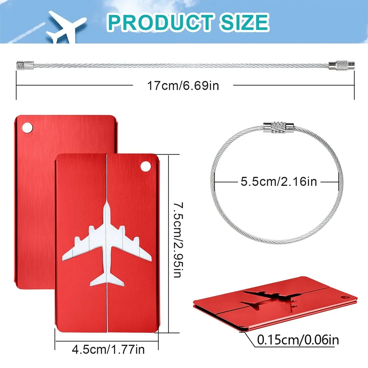 Aluminium Alloy Aircraft Luggage Tag with Name Travel Luggage Tag ID Card Anti-lost Solid Colour Travel Accessories