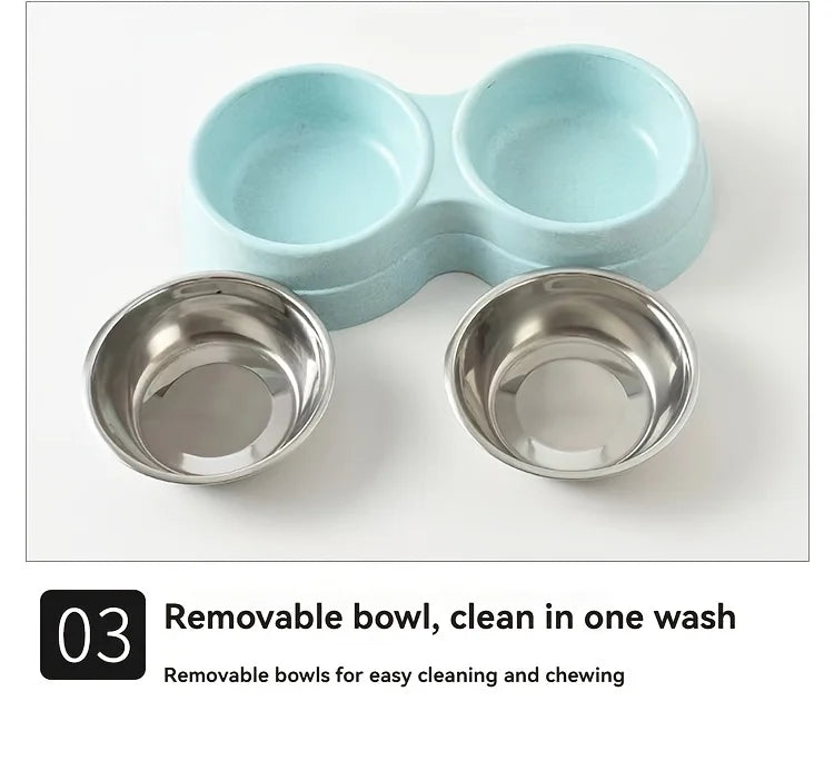 Dual Bowl Stainless Steel Pet Bowls for Dogs and Cats - Non-Skid Base