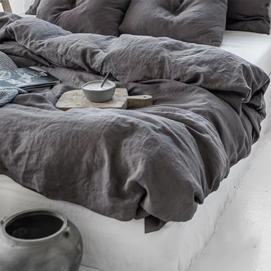 100% Linen Bed Duvet Cover Stone Washed France Linen Solid Color Breathable Pillowcase Home Textiles Bedding