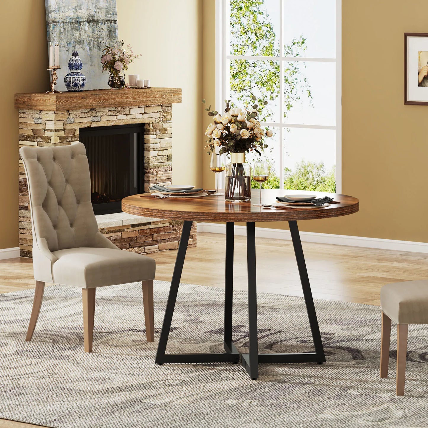 Tribesigns 80 cm Round Dining Table for 2, Industrial Kitchen Table with Metal Base, Small Table for Dining Room, Small Space
