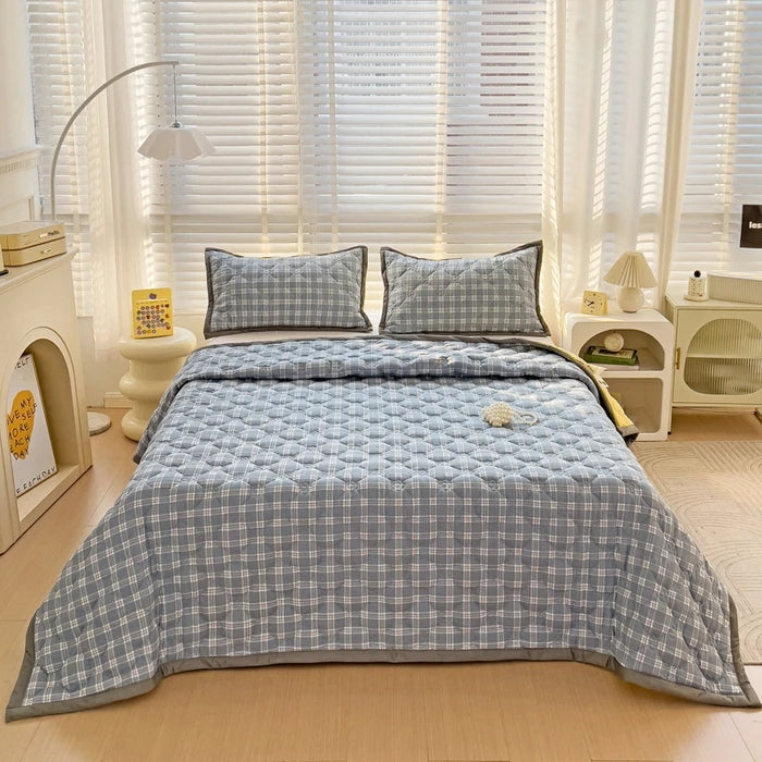 Quilted Bedspread Plaid Style Bed - Linen