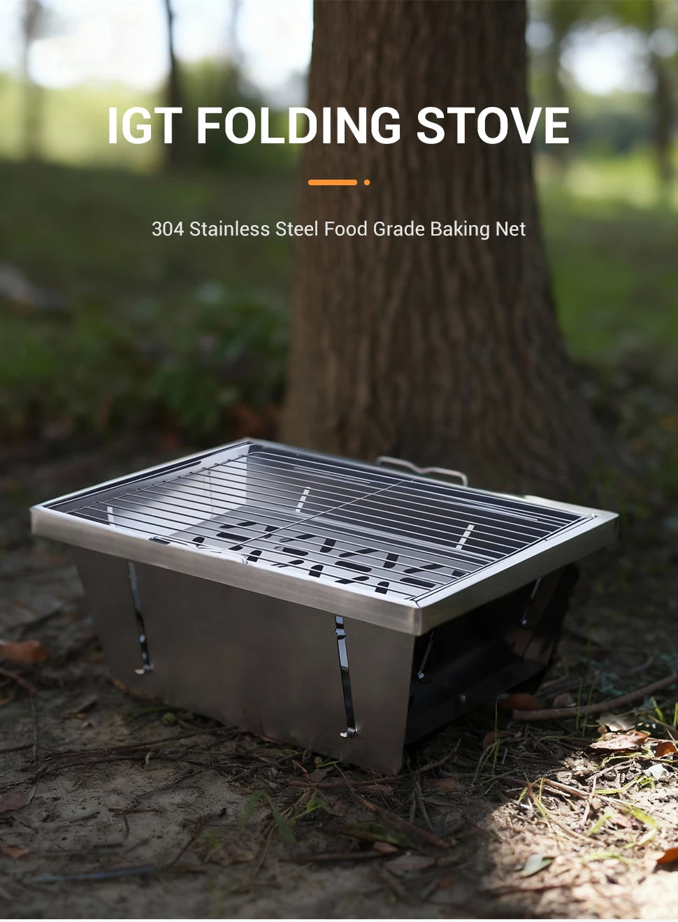 WESTTUNE IGT Barbecue Grill Folding Charcoal Firewood Stove Heater Portable Camping Picnic Cookware Stainless Steel BBQ Rack