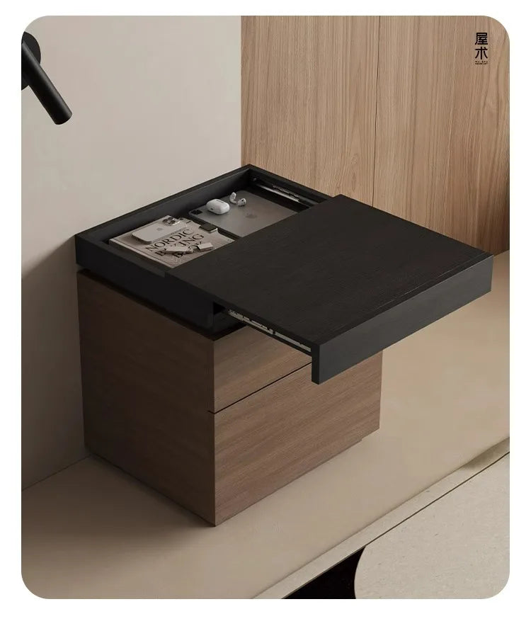 solid wood bedside cabinet multi-functional with hidden compartment