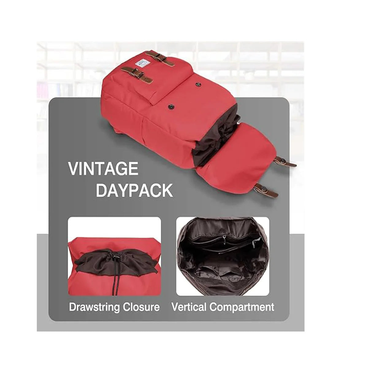 Unisex Vintage Backpack 26L Large Capacity School Rucksack for Men And Women Water Resistant 15.6inch Laptop Compartment Casual Travel Bag