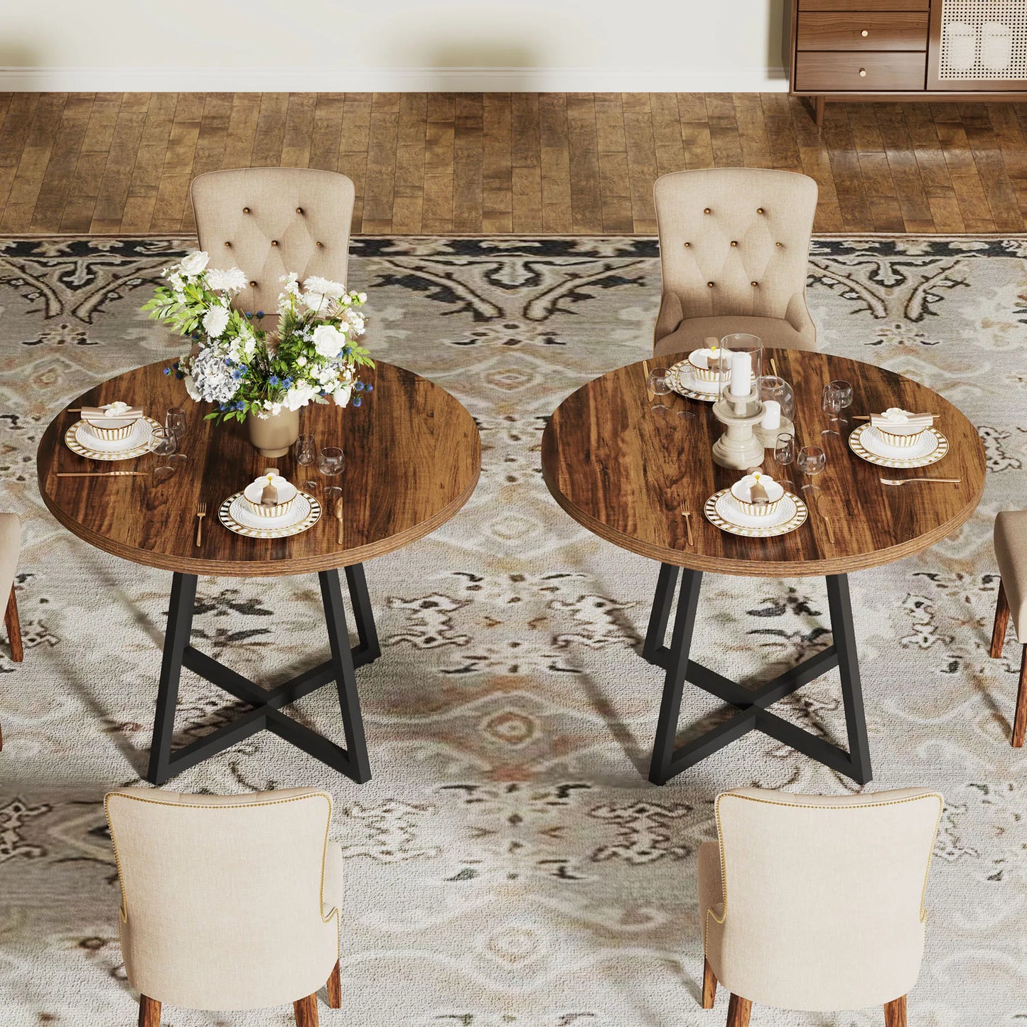 Tribesigns 80 cm Round Dining Table for 2, Industrial Kitchen Table with Metal Base, Small Table for Dining Room, Small Space