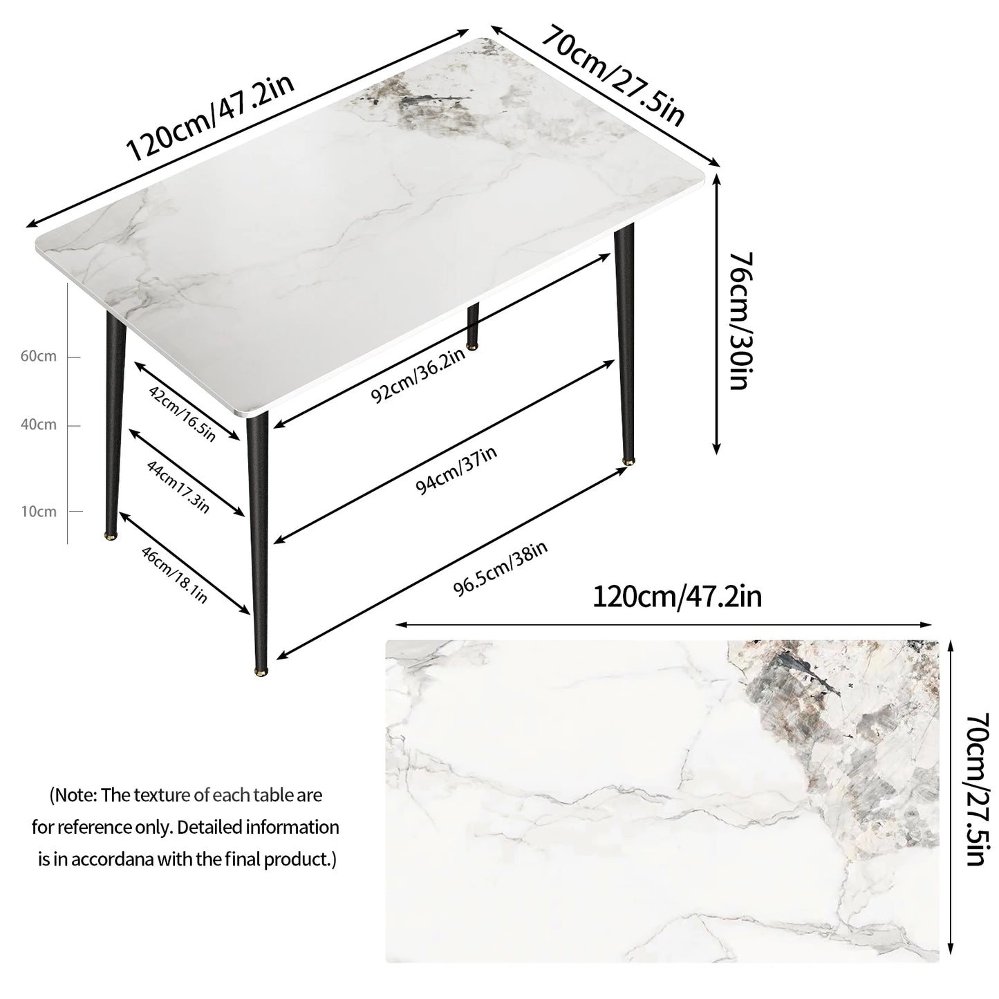 High Gloss 4-6 Seat Rectangular Marble Dining Table for Kitchen Island Restaurant Lunch Dinner Table Metal Frame