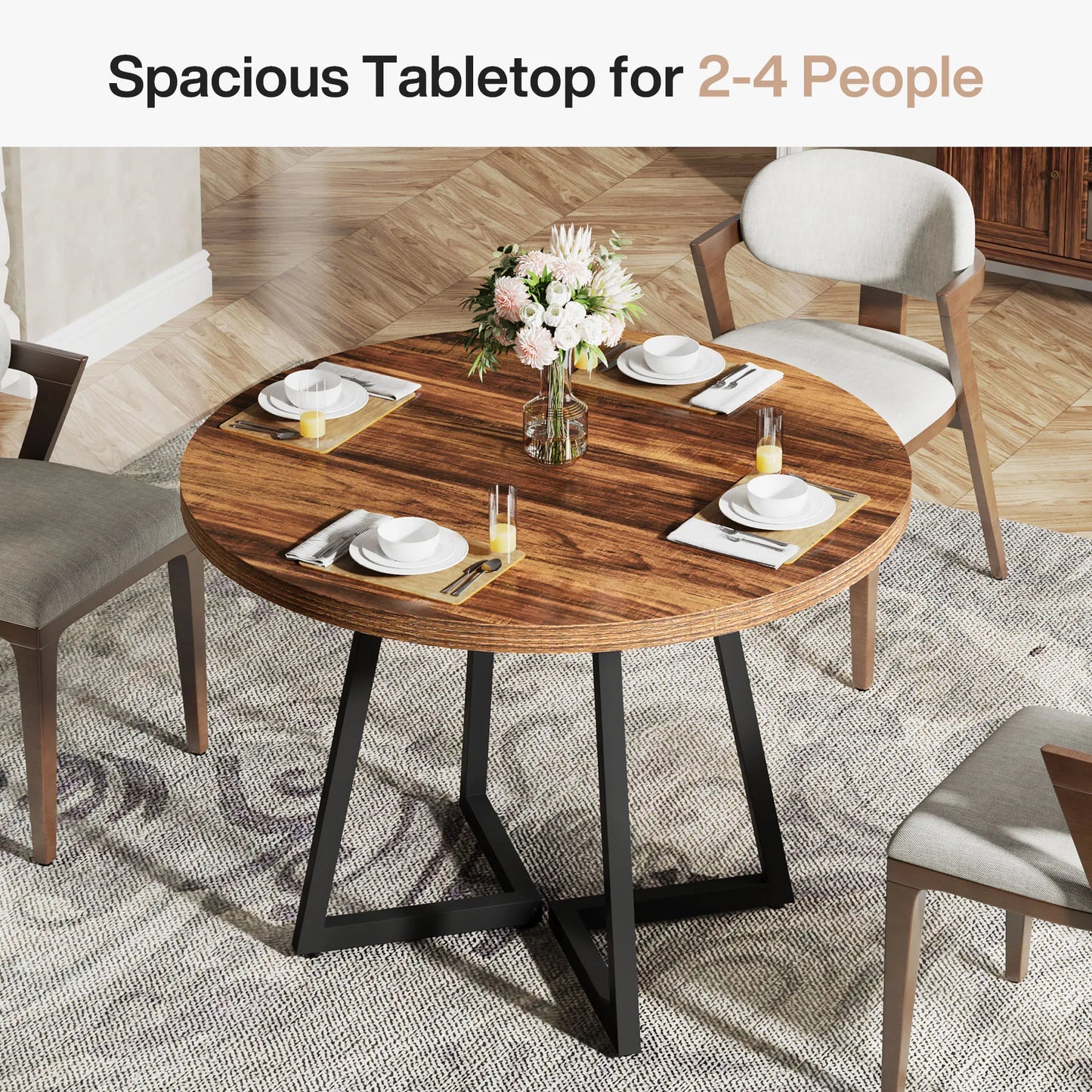 Tribesigns 80 cm Round Dining Table for 2, Industrial Kitchen Table with Metal Base, Small Table for Dining Room, Small Space