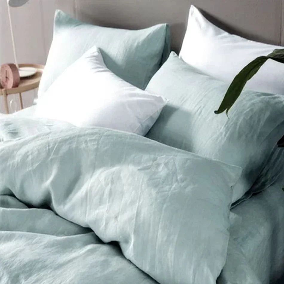 100% Linen Bed Duvet Cover Stone Washed France Linen Solid Color Breathable Pillowcase Home Textiles Bedding