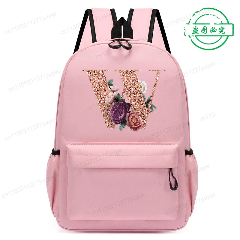 Cute Rose Gold Letter A~Z Kawaii Back To School Backpack for Girl Boy Children Rucksack Fashion Casual School Bags Birthday Gift