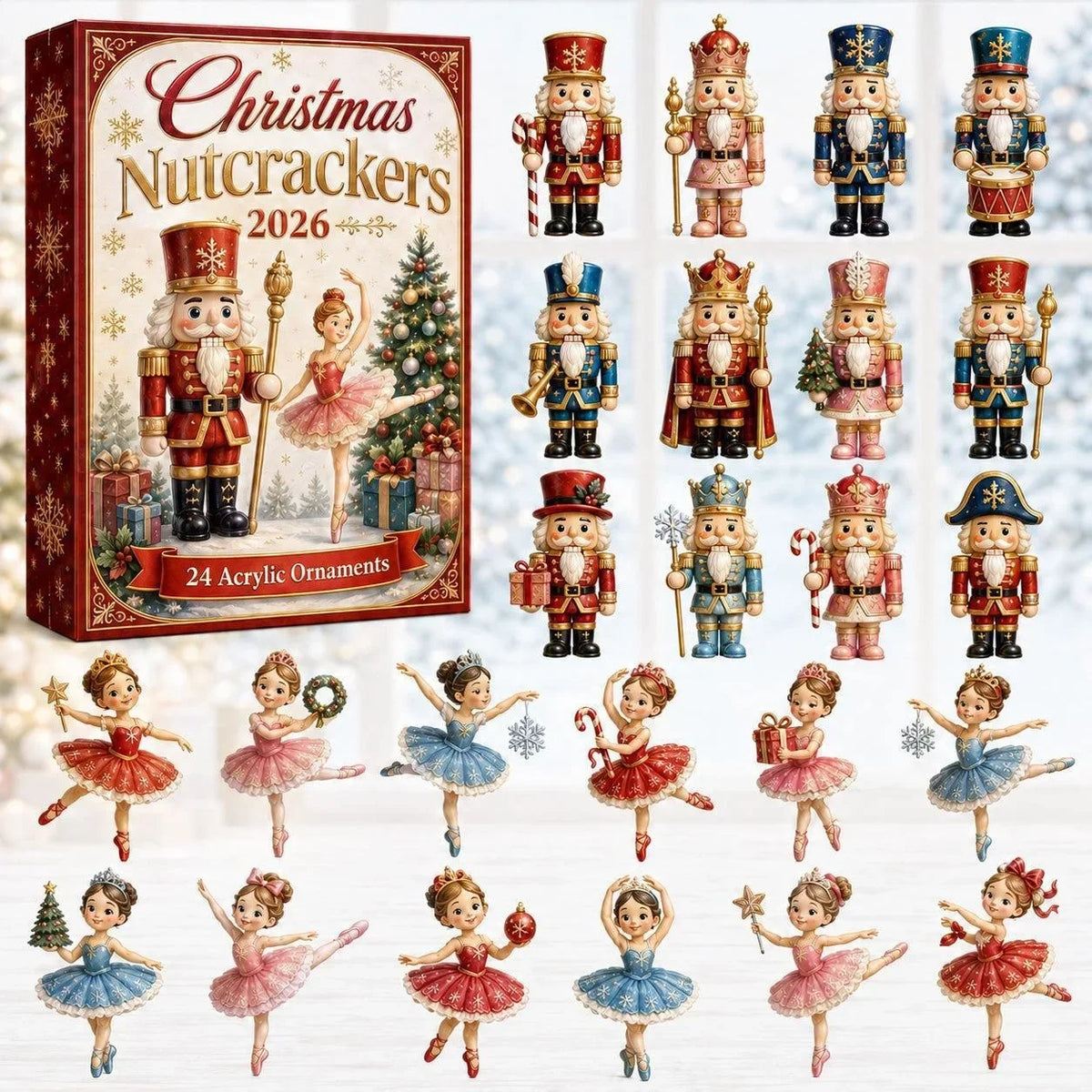 24-Day Mini Christmas Brick Ornament Advent Calendar,2D Acrylic Christmas Tree Backpack Pendant Holiday Countdown Gift