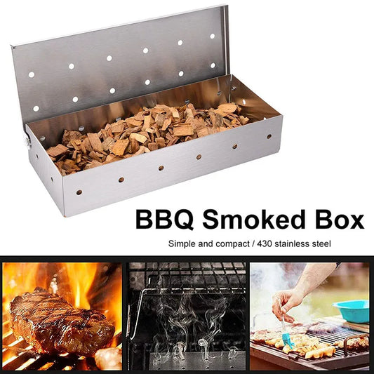Smoker Box for Wood Chips Stainless Steel Bbq Grilling Accessories Won't Warp On Gas Grill or Charcoal Grill
