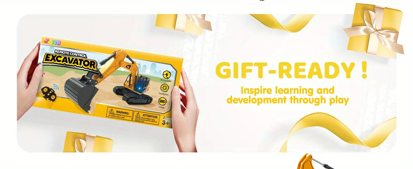 JOYFY 2.4Ghz RC Remote Control Excavator Toys with Light Construction Toys for Boys Birthday Chirstmas Gift