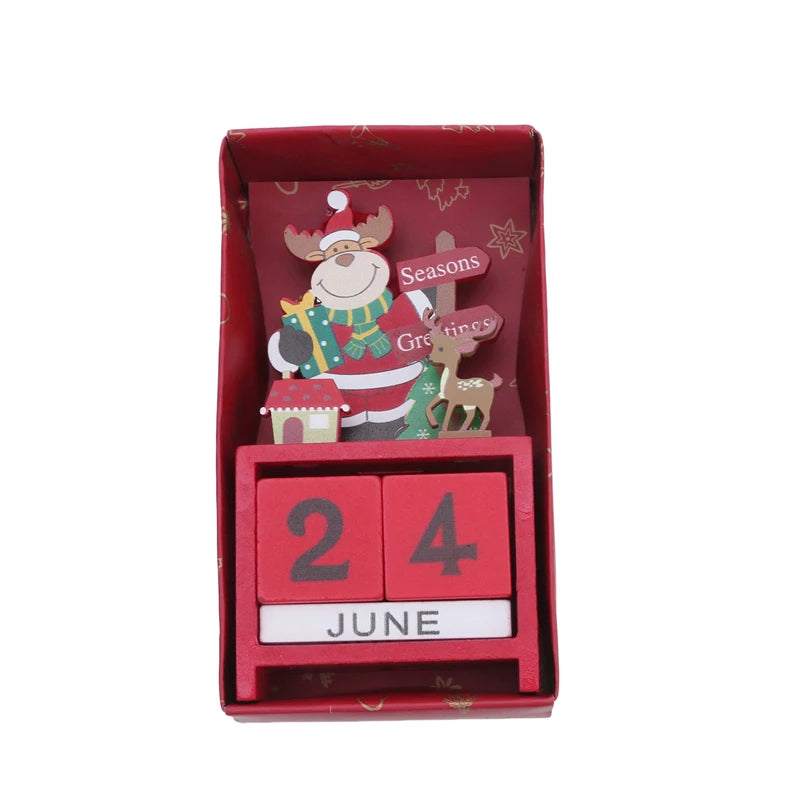 Christmas Count Down Calendar Santa Claus Elk Snowman Wooden Calendar Christmas Ornaments Desktop Decoration Gifts