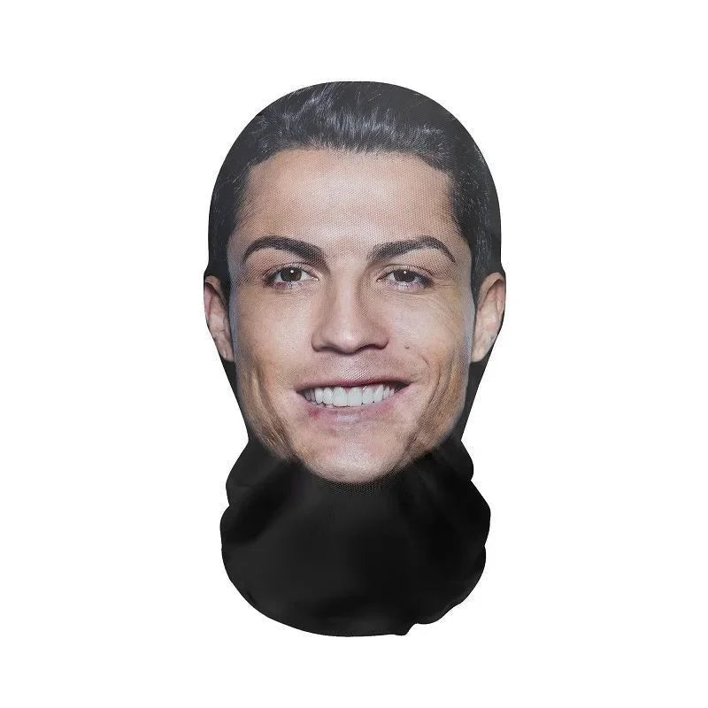 3D Funny Pattern Mesh Face Mask Head Cover Party Halloween Cosplay Props UV Protection Shield Ronaldo Pattern