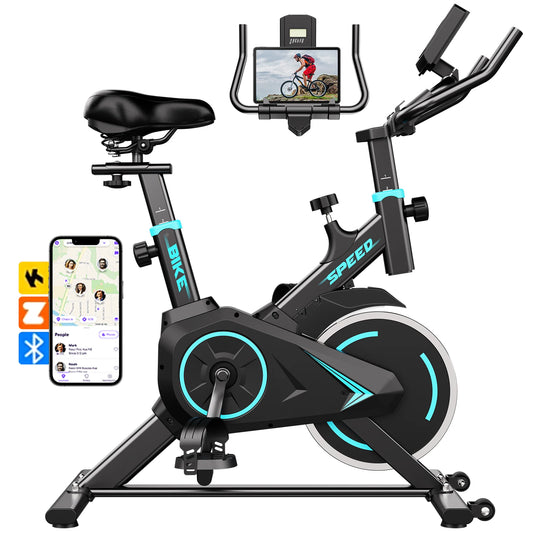 Upright Spin Exercise Bike, Silent Air Bike Home Gym Fitness Trainer, Zwift APP Connected, Stepless Resistance Adjustment, Easy