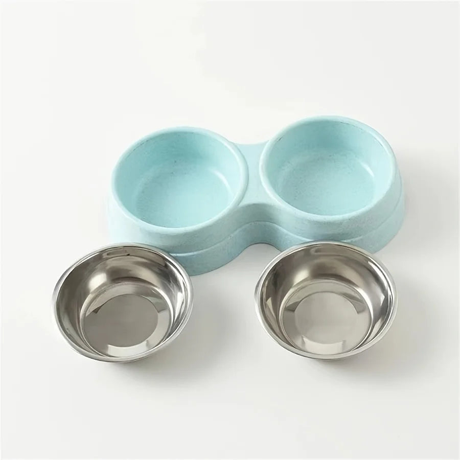 Dual Bowl Stainless Steel Pet Bowls for Dogs and Cats - Non-Skid Base