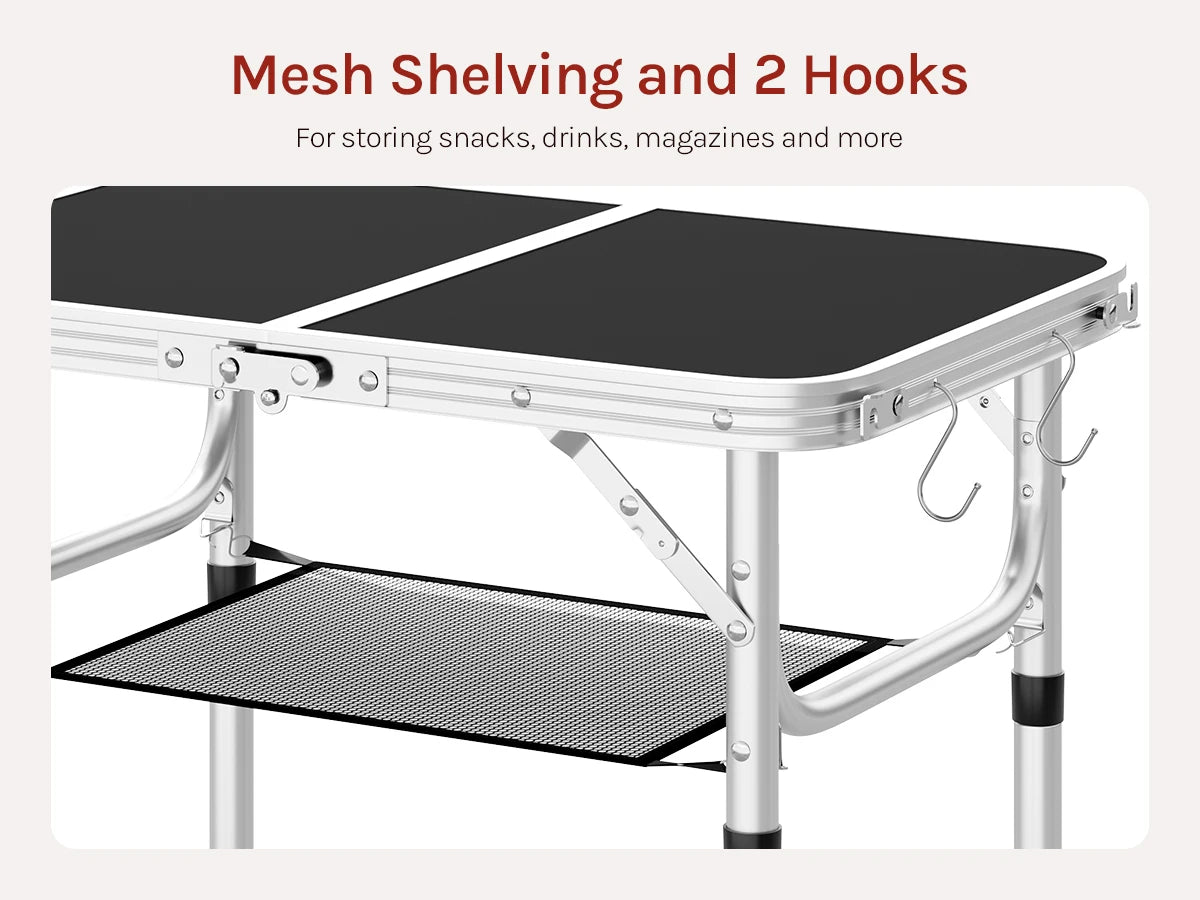 WOLTU Folding Table Height Adjustable Portable Table Top with Storage Net and Hooks for Picnic Garden Camping Outdoor