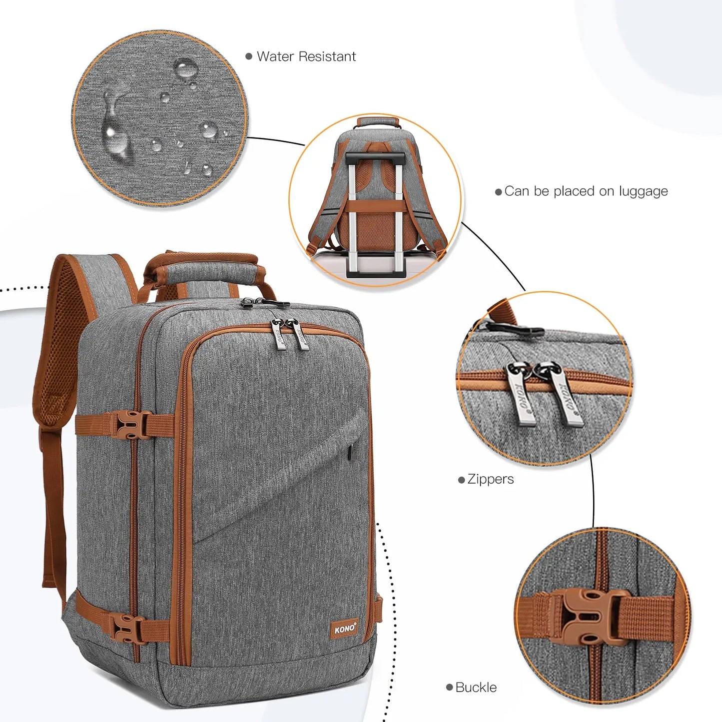 Kono Cabin Bag 40x20x25 for Ryanair Underseat Travel Carry-on Backpack Cabin Size 20L