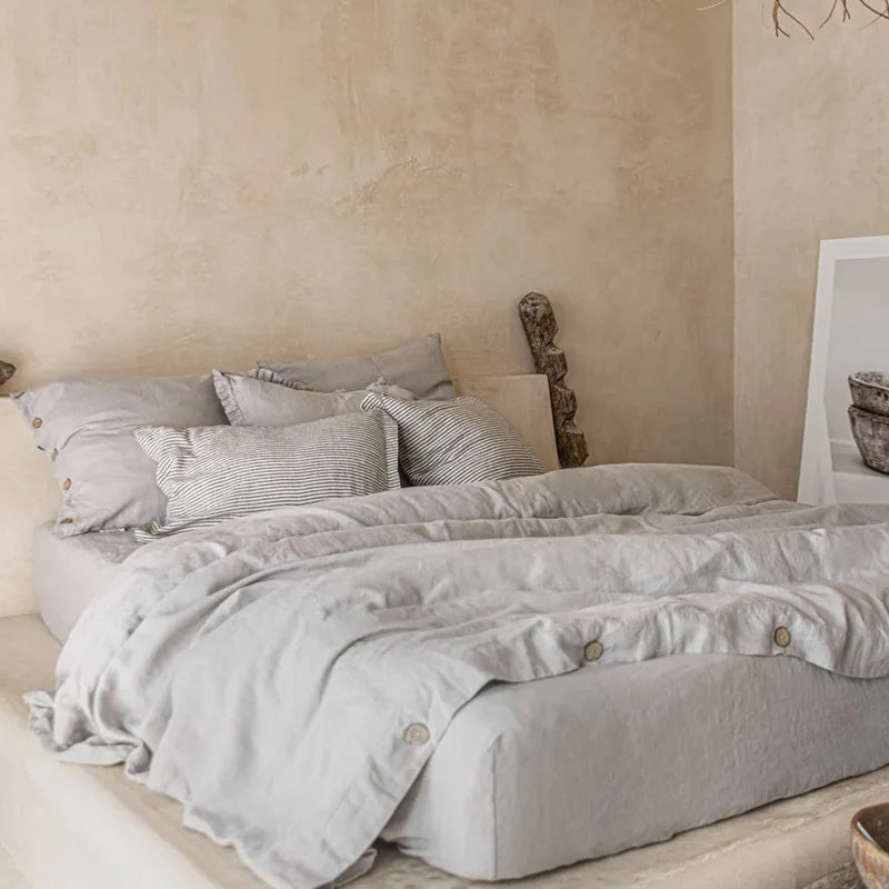 100% Linen Bed Duvet Cover Stone Washed France Linen Solid Color Breathable Pillowcase Home Textiles Bedding