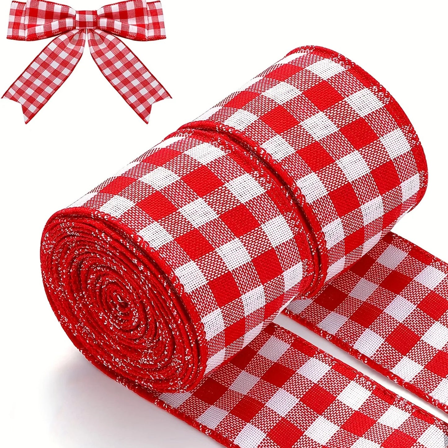 Red White Check Ribbon Gift Packaging & Christmas Tree Bow Decoration