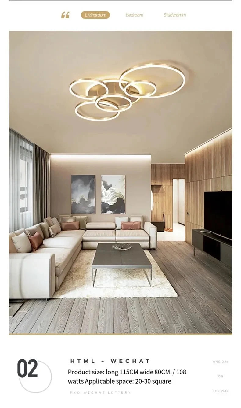 Modern LED Chandelier Ceiling Light - Round Ring Lustre