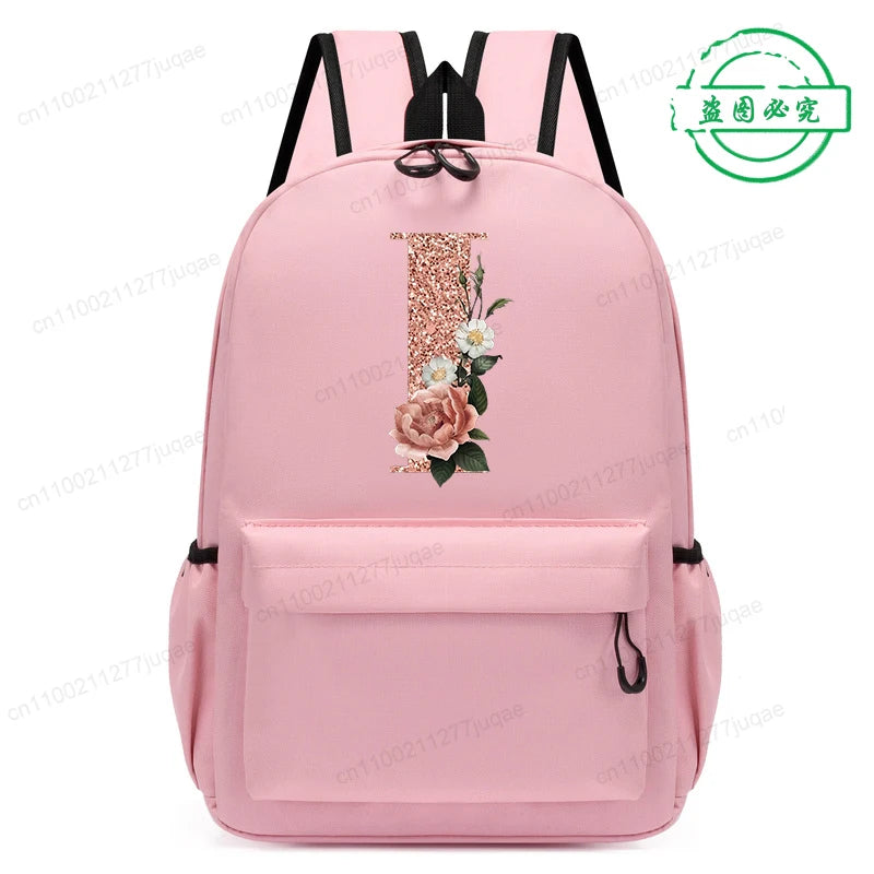 Cute Rose Gold Letter A~Z Kawaii Back To School Backpack for Girl Boy Children Rucksack Fashion Casual School Bags Birthday Gift