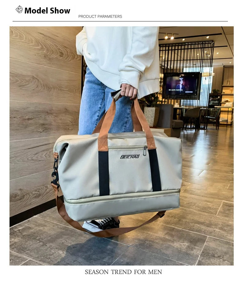 Large Capacity Travel Gym Bag Short-distance Luggage Portable Fitness Bags Shoulder Crossbody Handbags Men's Sports Waterproof B