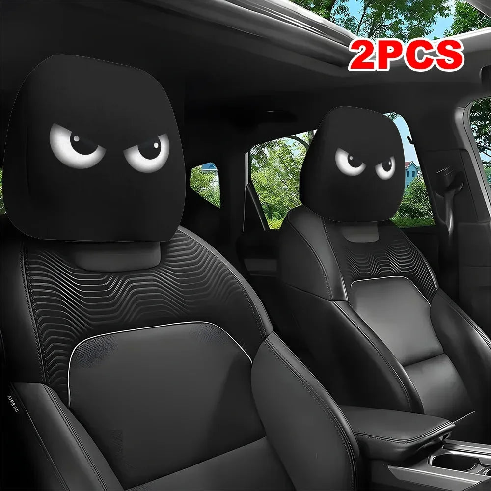 2PCS Funny Slanted Eyes Car Headrest Covers for Halloween or seasonal parties