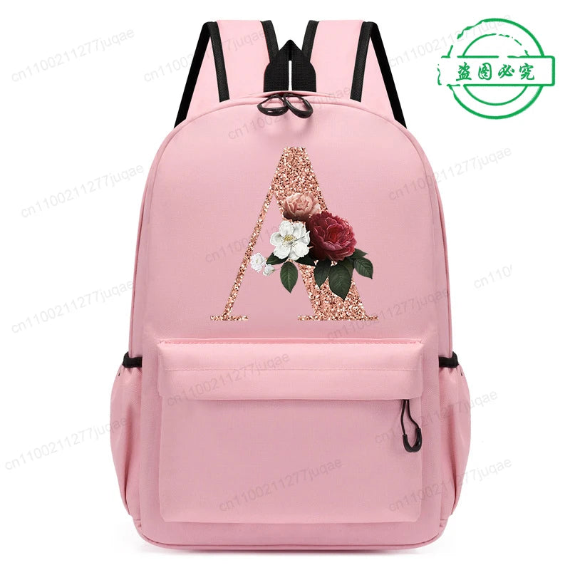 Cute Rose Gold Letter A~Z Kawaii Back To School Backpack for Girl Boy Children Rucksack Fashion Casual School Bags Birthday Gift