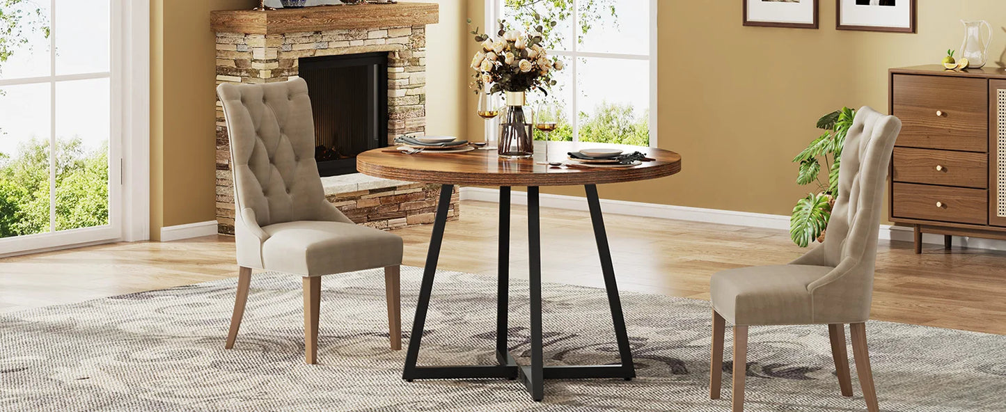 Tribesigns 80 cm Round Dining Table for 2, Industrial Kitchen Table with Metal Base, Small Table for Dining Room, Small Space