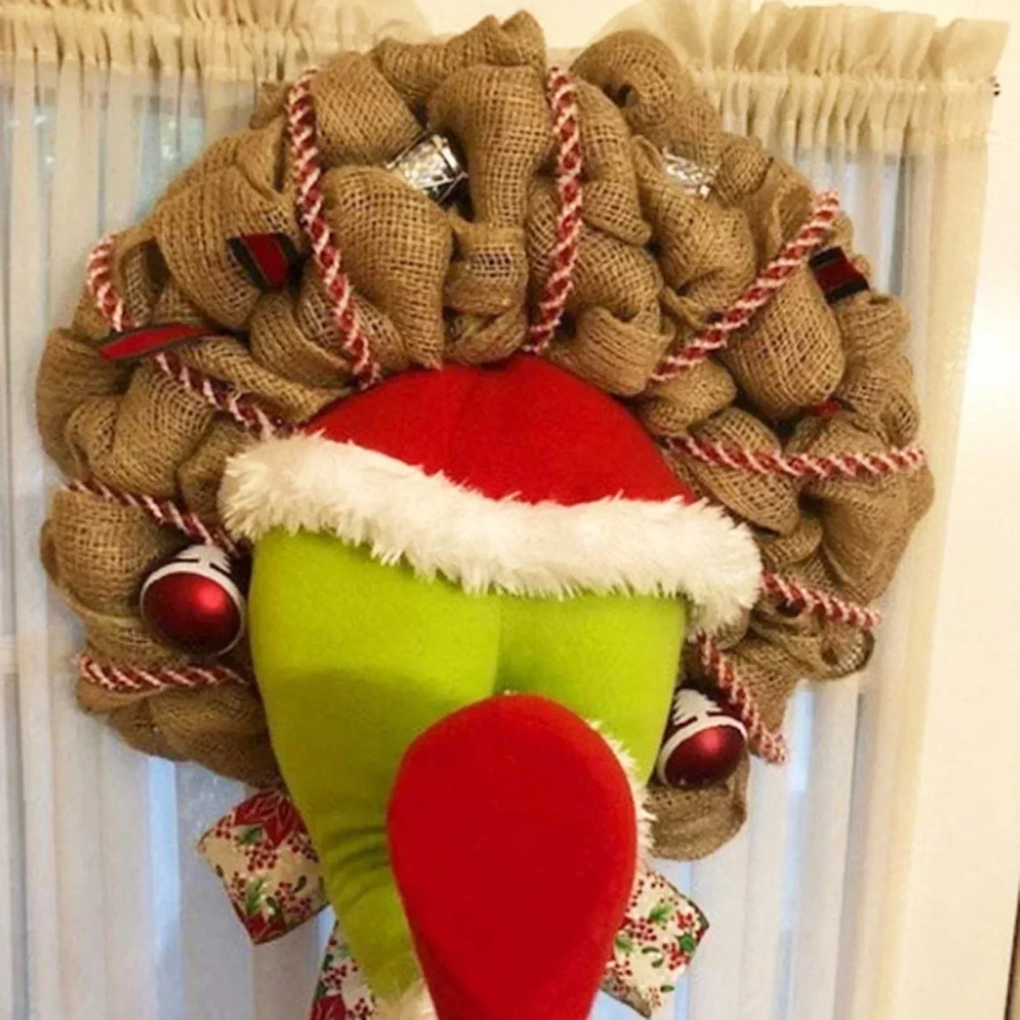 Grinch Leg Wreath Door Hanging - Creative Christmas Décor Plush "The Christmas Thief"
